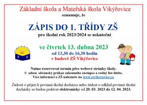 Zápis do 1. ročníku - 2023/2024
