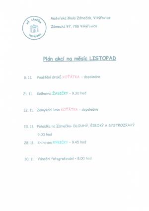 Plán akcí na listopad 1